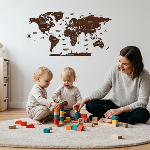 Multilayer 3D Wooden World Map