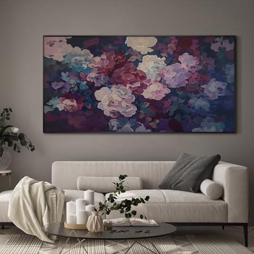 24"x46" Extra Large Framed Wall Art Bold Peony Bloom in Colorful Impressionist Style