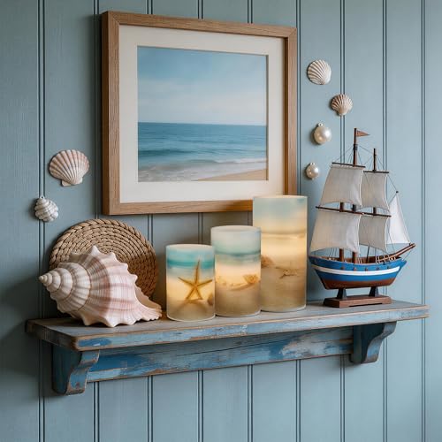 Beach Coastal Ocean Decor Seashell & Starfish Battery Flameless LED Candles (3 Count)