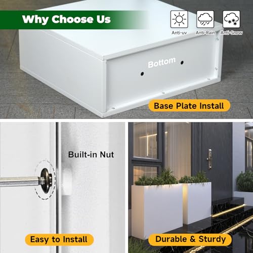 Metal Planter Box 30" L x 12" W x 24" H Tall Outdoor Steel Planter White