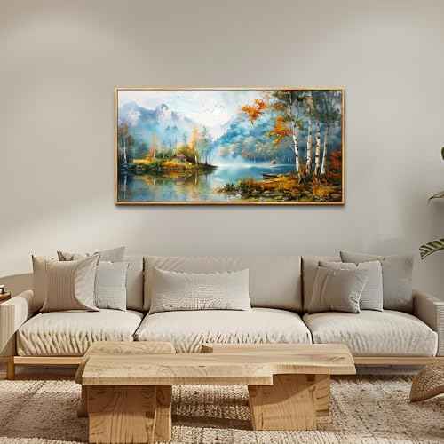 Wood Framed Canvas Wall Art For Living Room Wall Decor For Bedroom Office Wall Decoration Lake View Painting Tree Forest Pictures Artwork Room Aesthetic Home Decor Ready To Hang 20x40 In