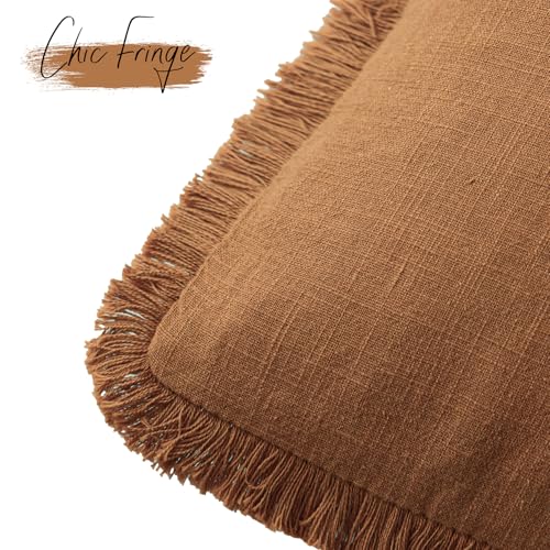 Decorative Linen Fringe Throw Pillow Covers 16×16 Inch (2 Count)