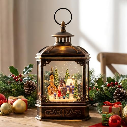 Musical Snow Globe Lantern Lighted Church Carolers Christmas Village Snow Water Lantern Swirling Glittering Home Decoration and Gift