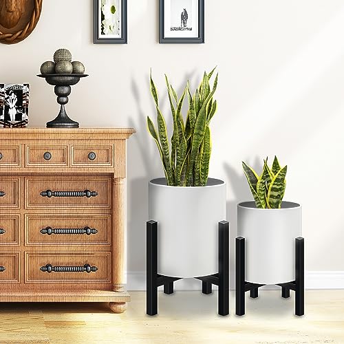 12 inch & 10 inch Plant Pot with Stands Set of 2 with Drainage Plug (2 Count)