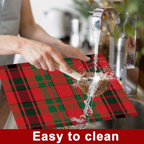 Christmas Plastic Placemats Set of 6 Red and Green Table mats 17×13×0.04in (6 Count)