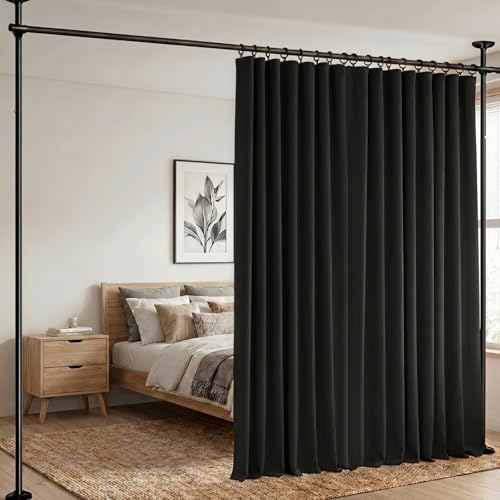Room Divider Curtains Blackout Floor to Ceiling Curtain with Hook Wall Mount Sliding Door Curtains Ceiling Mount Extra Wide Curtain Wall Divider for Room Separation