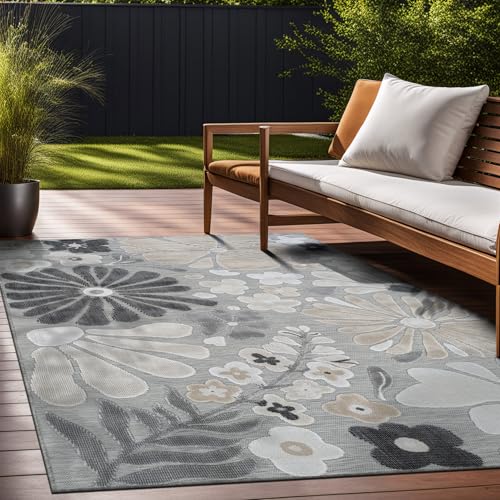 Outdoor Rug 10x14 Large Modern Floral Tropical Area Rugs for Outdoor and Indoor Patio Easy to Clean Non Shedding Living Room Porch Garden Washable Outside Carpet (140 Sq Ft)