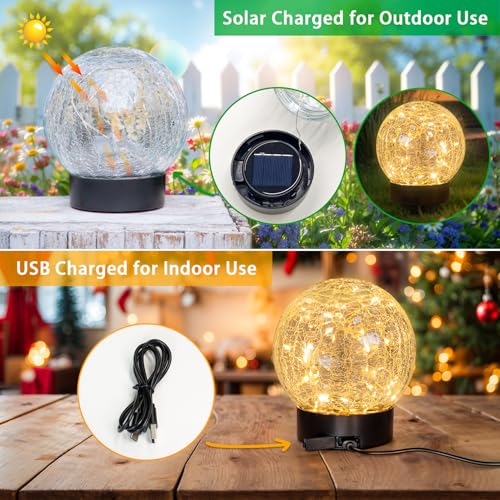 4 Packs Solar Globe Lights Outdoor USB Charged Garden Decor 3.94" Diameter 30LED 1000mAh Solar Globe Lights for Outdoor Indoor Mothers Day Gifts Holiday Decor (4 Count)