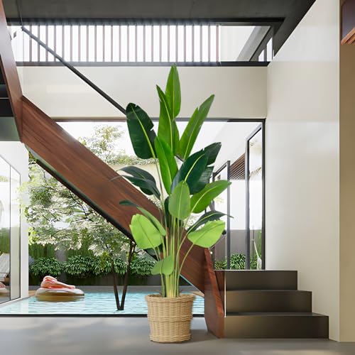 Artificial Bird of Paradise Plant 8Ft Fake Tropical Palm Tree with 18Trunks Faux Banana Leaf Trees in Pot for Home Indoor Outdoor Office Modern Decor Housewarming Gift (18 Count)