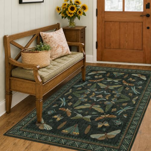 Dark Green 4x6 Washable Area Rug for Living Room (24 Sq Ft)