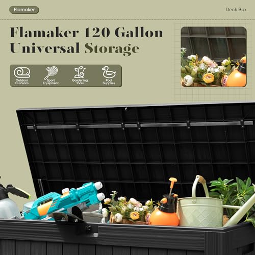 Resin Deck Box 120 Gallon Waterproof Large Outdoor Storage Box