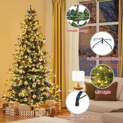 7.5ft Pre lit Aspen Fir Artificial Christmas Tree with 550 Warm White LED Lights Full Prelighted Xmas Tree w