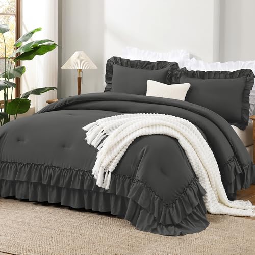 Dark Grey Ruffle Comforter Set King