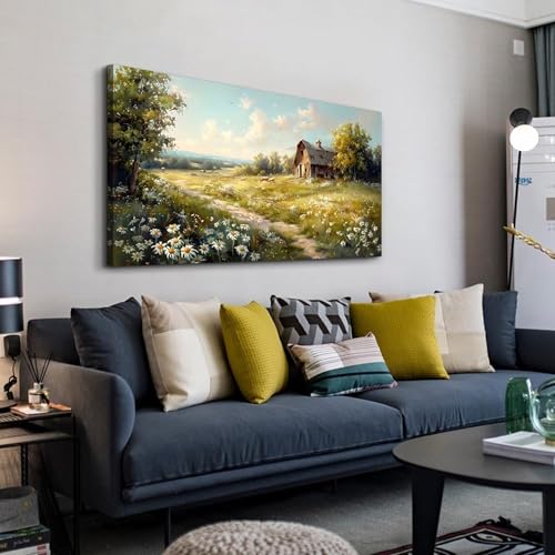 Large Wall Decor Canvas For Living Room Wall Art For Bedroom Office Wall Decor Vintage Country Field Painting Pictures Decoration Artwork Farmhouse Home Decor Mural Aesthetics 24"x48"