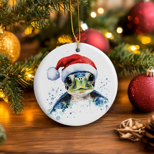Coastal Santa Sea Turtle Christmas Ceramic Ornament