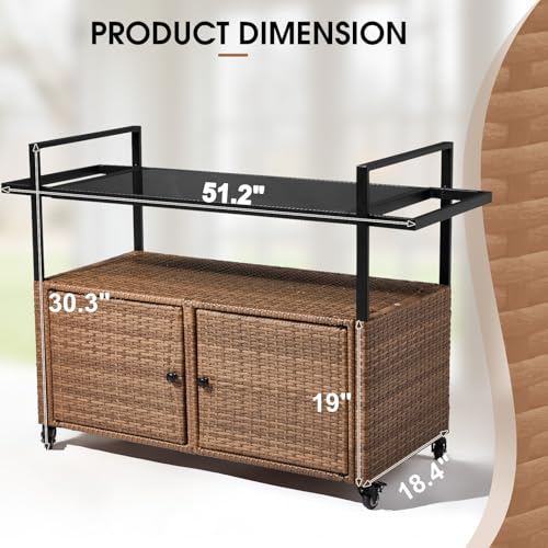 Wicker Outdoor Bar Cart with Storage and Wheels