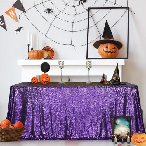 Sequin Tablecloth 90x132 Inch Purple for Wedding Halloween Party