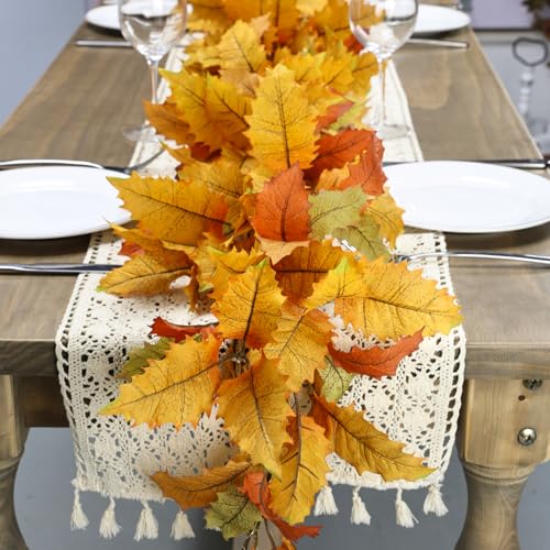 2PC Realistic Fall Garland for Mantle 6FT Fall Leaves Garland With Lights (2 Count)