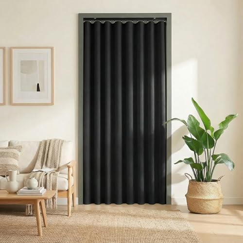 Blackout Curtains for Bedroom Room Darkening Curtains for Living Room Ceiling Door Curtain（Black Drape 1 Panel