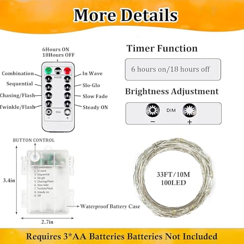 4 Pack Fairy Lights Battery Operated Twinkle String Light Remote Warm White (4 Count)