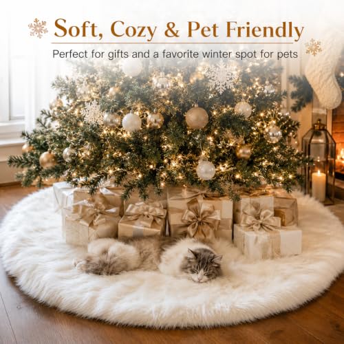 60 Inch Faux Fur Christmas Tree Skirt White Plush Skirt for Merry Christmas Party Christmas Tree Decoration