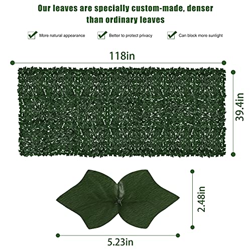 Faux Ivy Fence Privacy Screen Outdoor Expandable Artificial Greenery Roll Fake Hedge Wall Patio Green Plastic Leaf Plant Vine Grass Panels Gate Covering for Garden Yard Balcony (32 Sq Ft)
