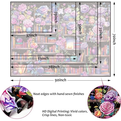 Bookshelf Pink and Purple Flower Tapestry Colorful Plants Tapestries for Bedroom Aesthetic Floral Wall Hanging Cute Girl Bedroom Decor