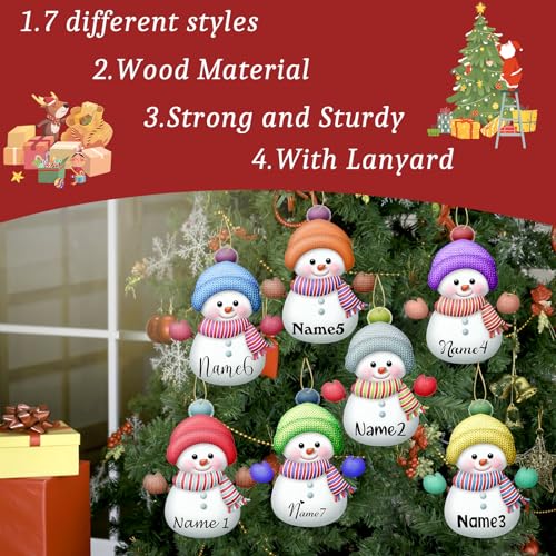Personalized Christmas Ornaments with Names Snowman 8 Pcs Custom Family Ornament Customized Xmas Tree Hanging Wood Decoration Gift 3.15"（8cm） (8 Count)