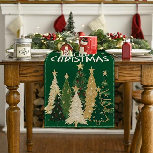 Green Xmas Trees Table Runner Home Party Decor 13x72 Inch