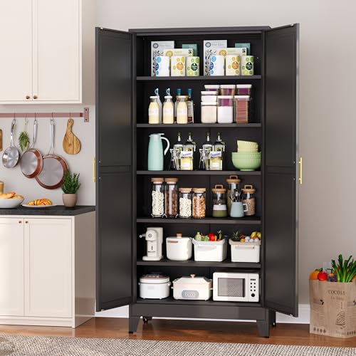 Metal Pantry Cabinet with 2 Doors and 5 Adjustable Shelves