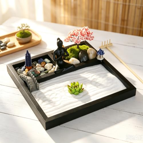 Tabletop Zen Garden Kit Mini Desktop Meditation Sand Tray Sand Garden