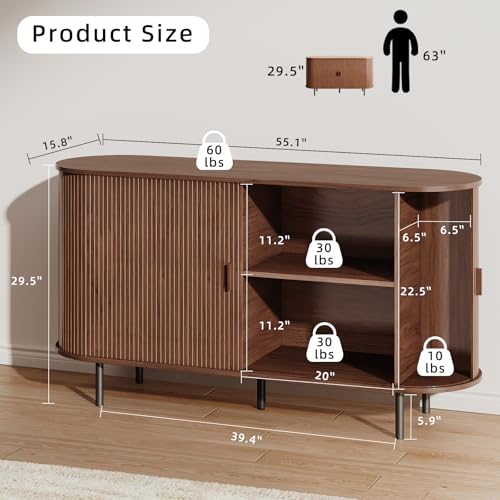 55" Fluted Buffet Sideboard Cabinet with Sliding Door