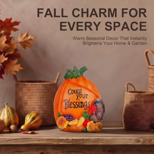 7.5" Fall Pumpkin Figurine with Turkey