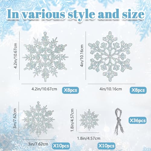 36pcs Iridescent Silver Christmas Snowflake Ornaments (36 Count)