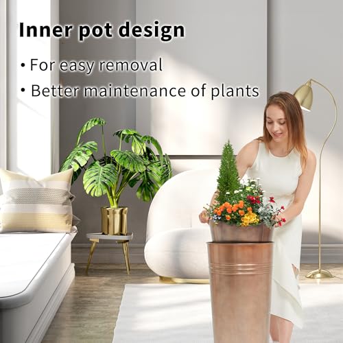 25'' Tall Galvanized Steel Planter Pot with Water Level Indicator (2 Count)