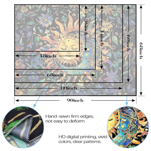 Sun and Moon Tapestry for Bedroom Boho Hippie Floral Wall Tapestry Aesthetic Vintage Stained Glass Plant Large Tapestries Wall Hanging for Living Room Dorm 80 x 60 Inch