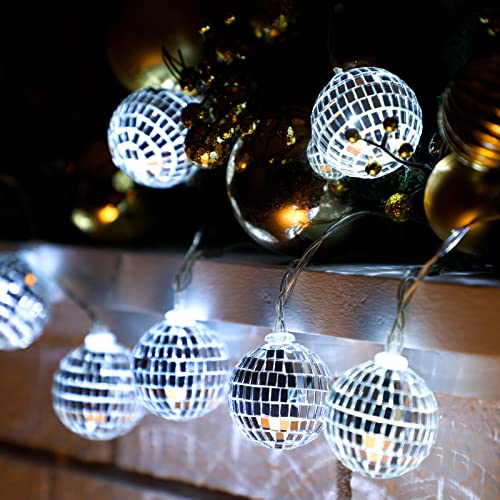 30 LED Disco Ball String Lights Decor Lighted Mini Mirror Disco Balls Ornaments for 70s 80s Party Supplies Club (3 Count)