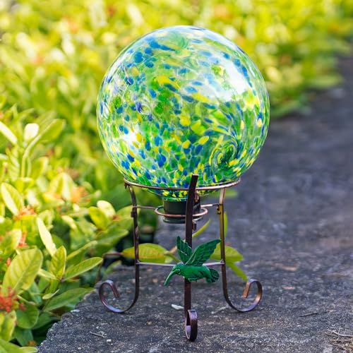 10 Inch Glass Gazing Ball with 9.4" H Metal Stand