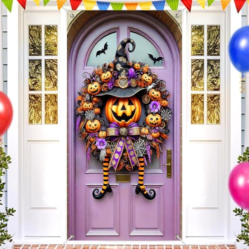 Halloween Witch Hat Pumpkin Door Cover 35x71 Inch Polyester