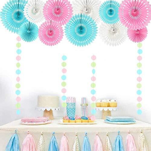Honeycomb Round Paper Fans Blue Pink Hanging Party Decoration (11 Count)