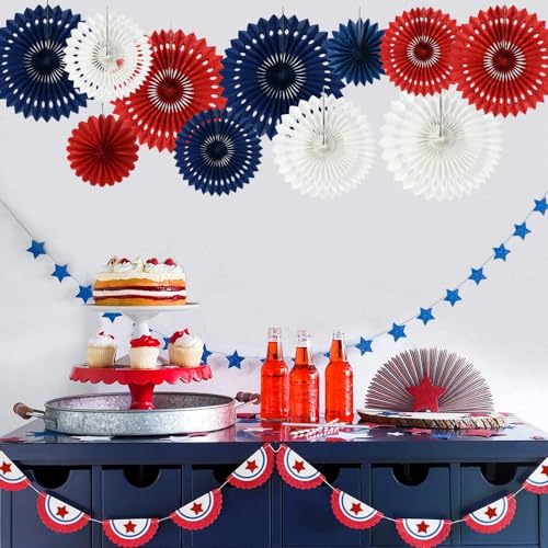 Honeycomb Round Paper Fans Red White Blue Hanging Party Decoration