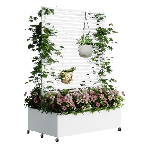 Double Metal Planter Box with Trellis Privacy Screen