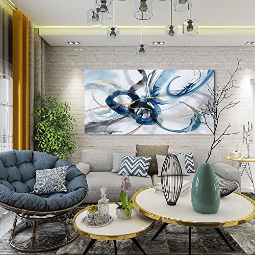 Large Abstract Canvas Art Elegant Combination of Tones Modern Living Room Wall Decor Black and White Gray Background Blue Gradient Picture