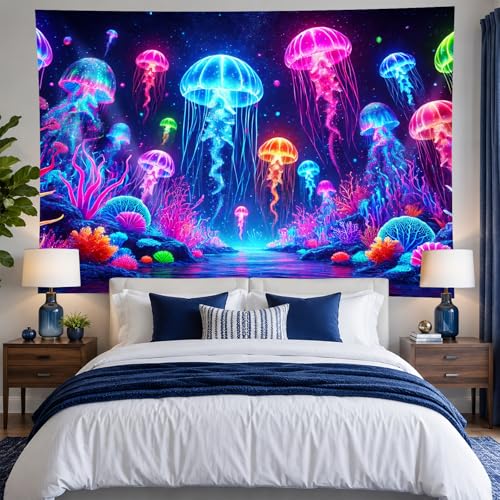Blacklight Jellyfish Tapestry 59 X 78 Inch UV Reactive