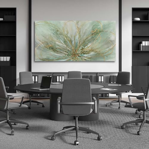 Abstract Wall Art Green and Gold Hand Painted Oil Painting Blossom Botanical Large Picture for Living Room Bedroom Kitchen Office 30x60 Inch