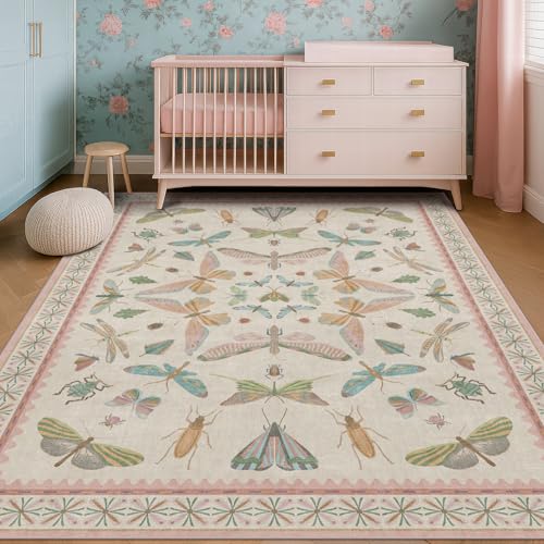 Butterfly Area Rugs 5x7 for Baby Nursery (35 Sq Ft)