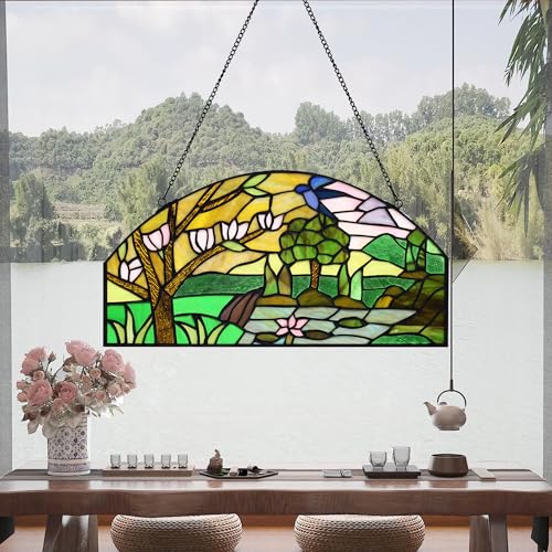 Half Moon Stained Glass Window Hanging Tiffany Style 16" x 8" Half