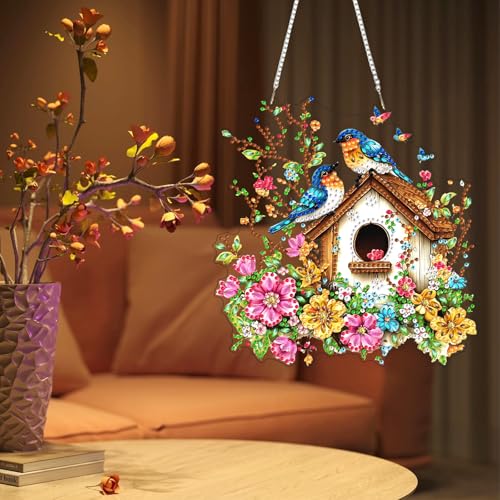 DIY Colorful Birdhouse Diamond Painting Hanging Ornament