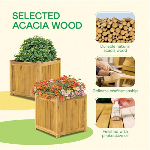 Set of 2 Acacia Wood Flower Planters for Outdoor Plants (2 Count)