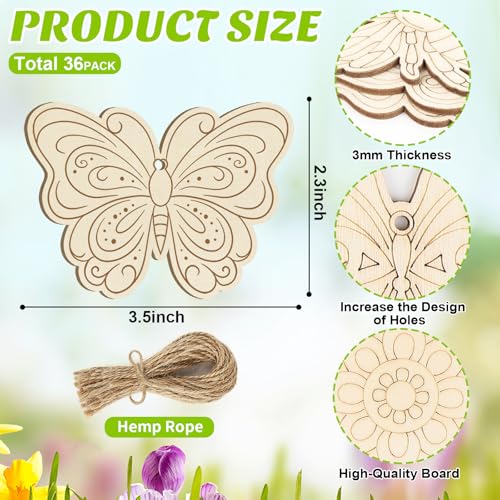 36PCS Wooden Spring Ornaments to Paint (77 Count)